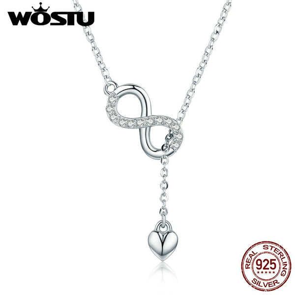 925 Sterling Silver Infinity Love Heart Pendant Necklace For Women Silver