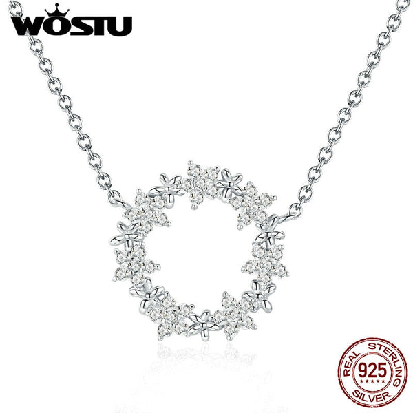 925 Sterling Silver Gypsophila Necklaces Pendant Long Chain 45 cm Adjustable Circle Necklace For Women