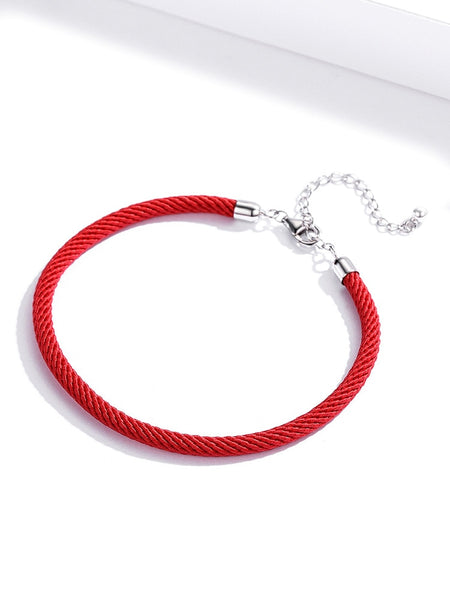 Real 925 Sterling Silver Red Rope Bracelet Classic Lucky Bangle Fit Beads Charms DIY