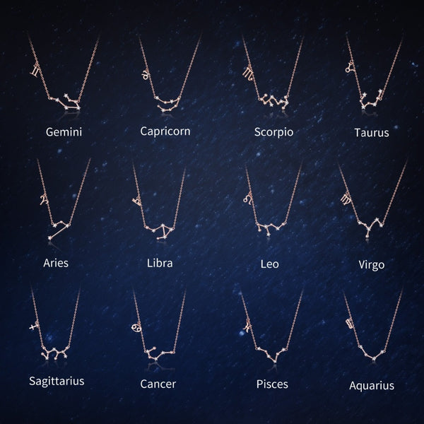 Women 12 Constellation Silver 925 Sterling Rose Gold Necklaces Pendants Long Chain Choker For Women Jewelry