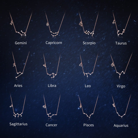 Women 12 Constellation Silver 925 Sterling Rose Gold Necklaces Pendants Long Chain Choker For Women Jewelry