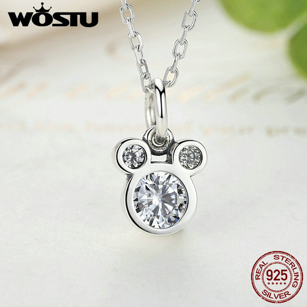 Hot Selling 925 Sterling Silver Cute Dazzling Mouse Cartoon Pendant Necklaces for Women