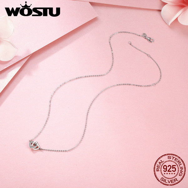 925 Sterling Silver Connected Heart Couple Heart Pendant Necklace for Girlfriend