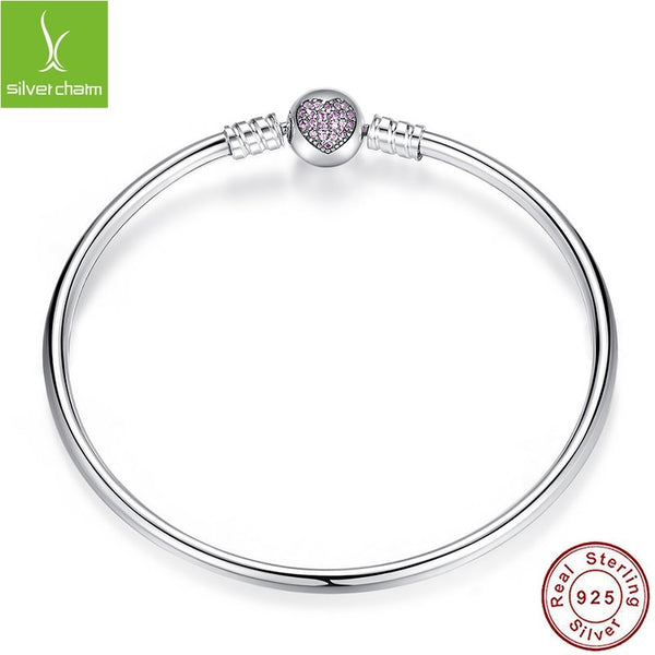 925 Sterling Silver Bangle Fit  Bracelet Charm Bead Bangle for Women