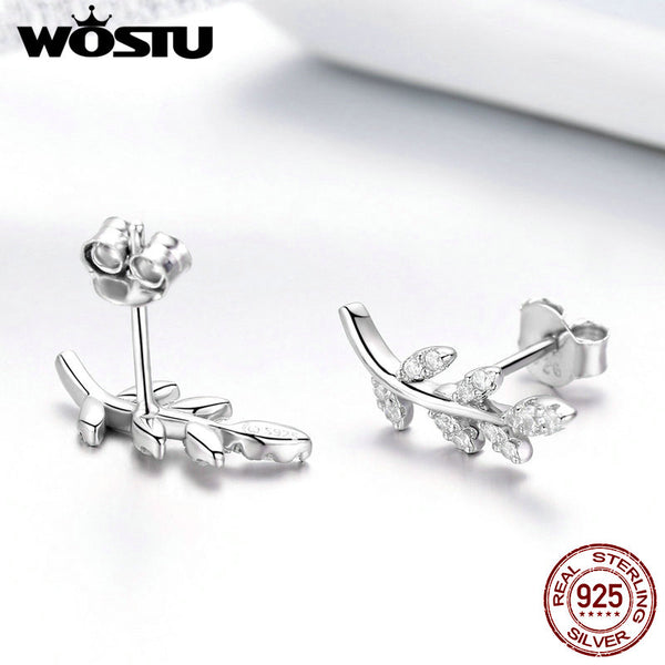 925 Sterling Silver Leaf Earrings Zircon Small Stud Earrings For Women