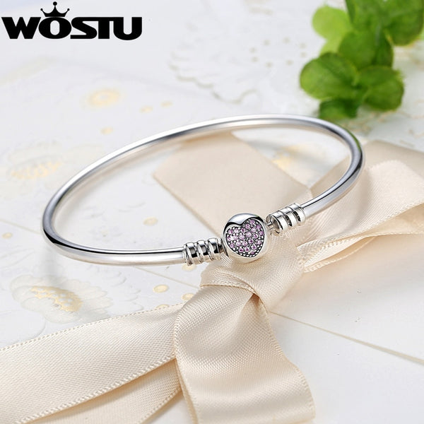 925 Sterling Silver Bangle Fit  Bracelet Charm Bead Bangle for Women