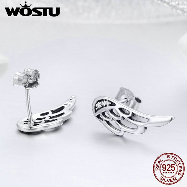 Real 925 Sterling Silver Fairy Wings Feathers Stud Earrings for Women