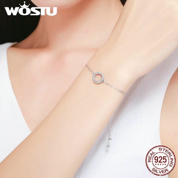 Hot Sale 925 Sterling Silver Glittering Round Circle Chain Link Strand Bracelet For Women