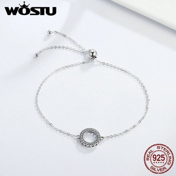 Hot Sale 925 Sterling Silver Glittering Round Circle Chain Link Strand Bracelet For Women