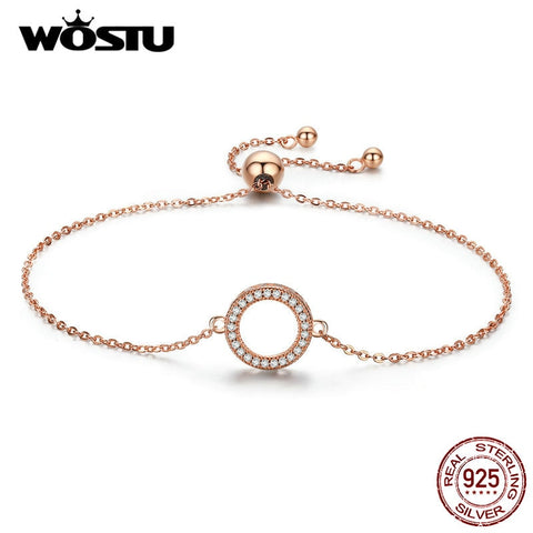 Hot Sale 925 Sterling Silver Glittering Round Circle Chain Link Strand Bracelet For Women