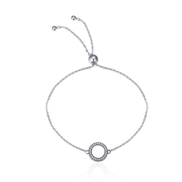 Hot Sale 925 Sterling Silver Glittering Round Circle Chain Link Strand Bracelet For Women