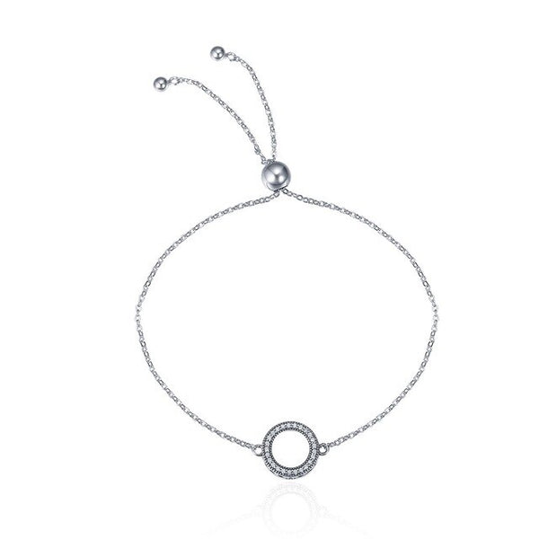 Hot Sale 925 Sterling Silver Glittering Round Circle Chain Link Strand Bracelet For Women