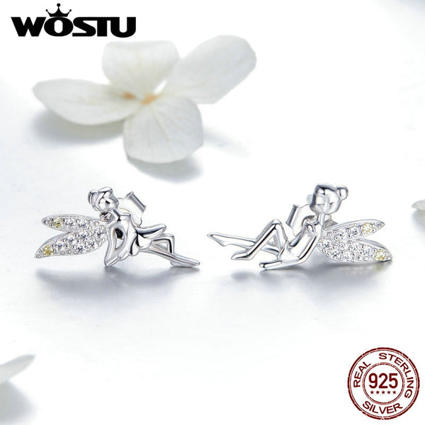 Fashion 925 Sterling Silver Spring Fairy Elf CZ Stud Earrings For Women