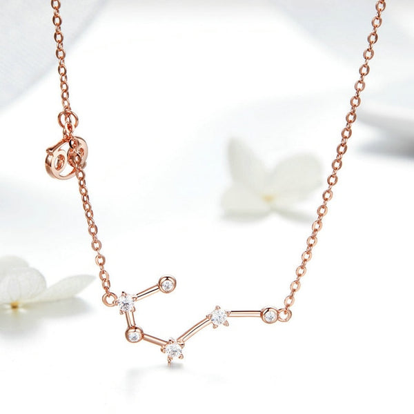 Women 12 Constellation Silver 925 Sterling Rose Gold Necklaces Pendants Long Chain Choker For Women Jewelry