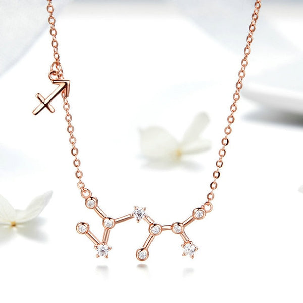 Women 12 Constellation Silver 925 Sterling Rose Gold Necklaces Pendants Long Chain Choker For Women Jewelry