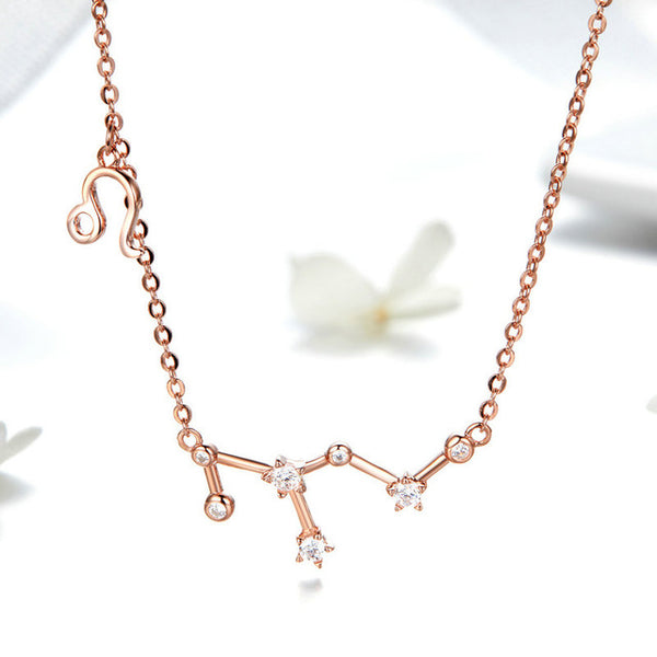 Women 12 Constellation Silver 925 Sterling Rose Gold Necklaces Pendants Long Chain Choker For Women Jewelry