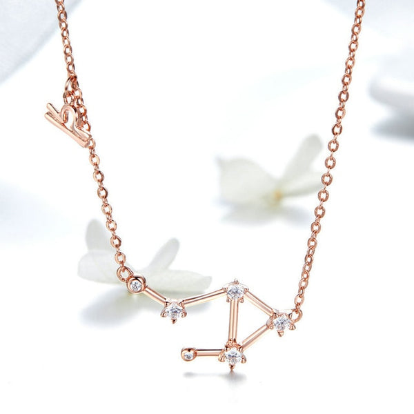 Women 12 Constellation Silver 925 Sterling Rose Gold Necklaces Pendants Long Chain Choker For Women Jewelry