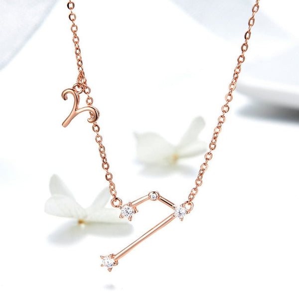 Women 12 Constellation Silver 925 Sterling Rose Gold Necklaces Pendants Long Chain Choker For Women Jewelry