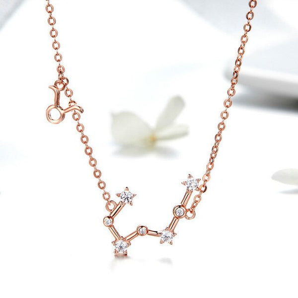 Women 12 Constellation Silver 925 Sterling Rose Gold Necklaces Pendants Long Chain Choker For Women Jewelry