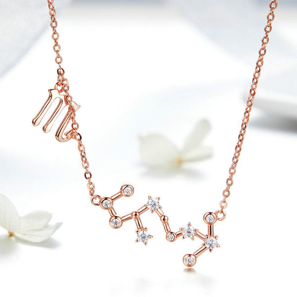 Women 12 Constellation Silver 925 Sterling Rose Gold Necklaces Pendants Long Chain Choker For Women Jewelry