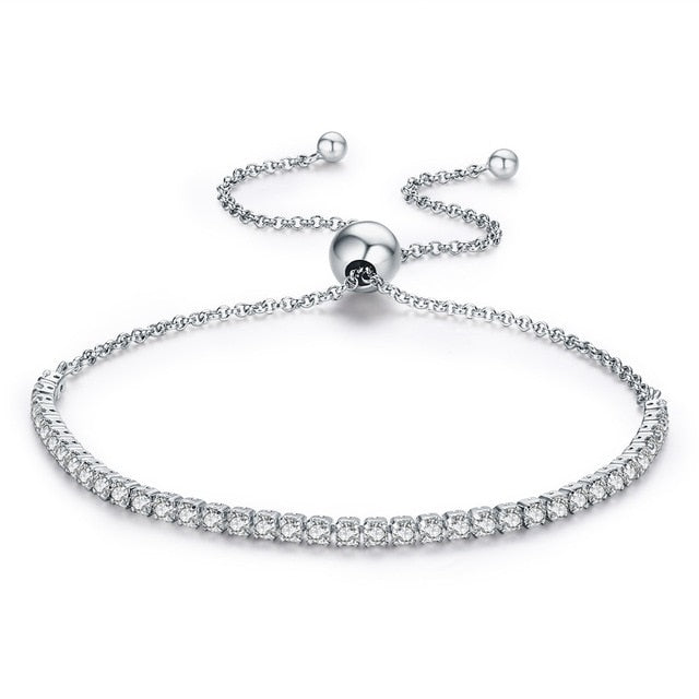 Real 925 Sterling Silver Sparkling Strand Chain Bracelet For Women