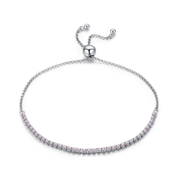 Real 925 Sterling Silver Sparkling Strand Chain Bracelet For Women