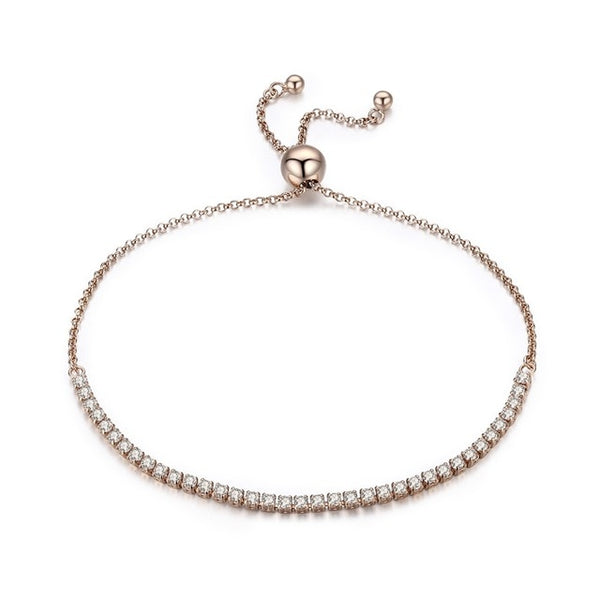 Real 925 Sterling Silver Sparkling Strand Chain Bracelet For Women