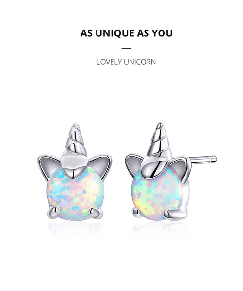 925 Sterling Silver Unicorn Opal Stud Earrings For Women Wedding