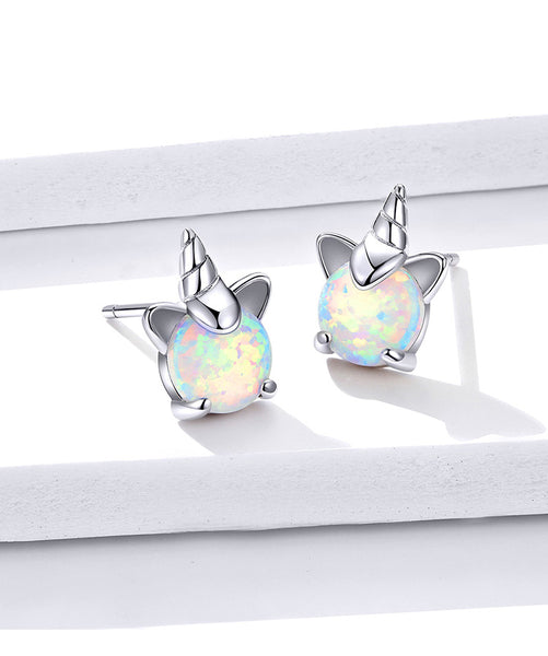 925 Sterling Silver Unicorn Opal Stud Earrings For Women Wedding