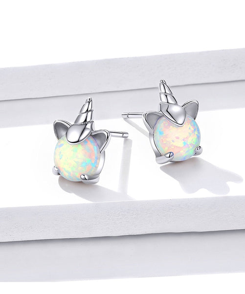 925 Sterling Silver Unicorn Opal Stud Earrings For Women Wedding