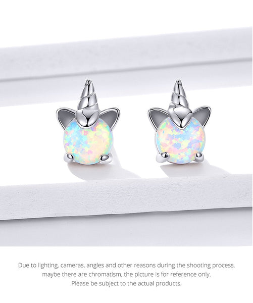 925 Sterling Silver Unicorn Opal Stud Earrings For Women Wedding