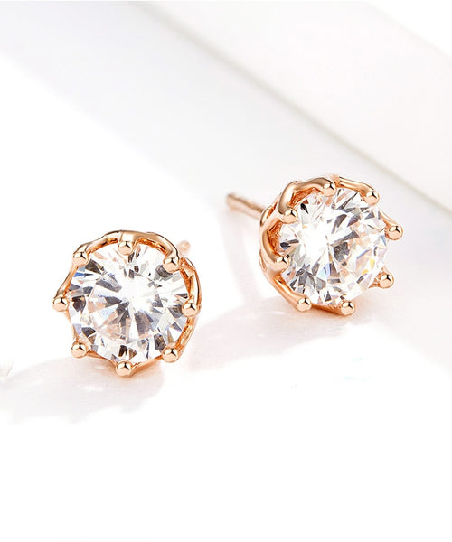 Real 925 Sterling Silver Sparkling Light Stud Earrings For Women