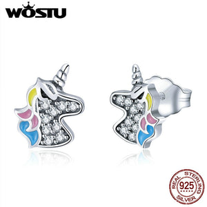 925 Sterling Silver Dazzling Unicorn Licorne Stud Earrings for Women