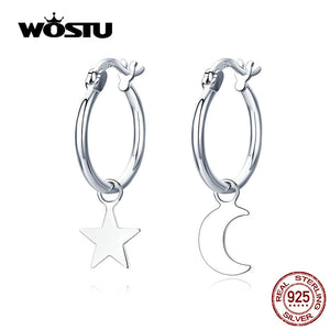 Moon & Star Silver Drop Earrings