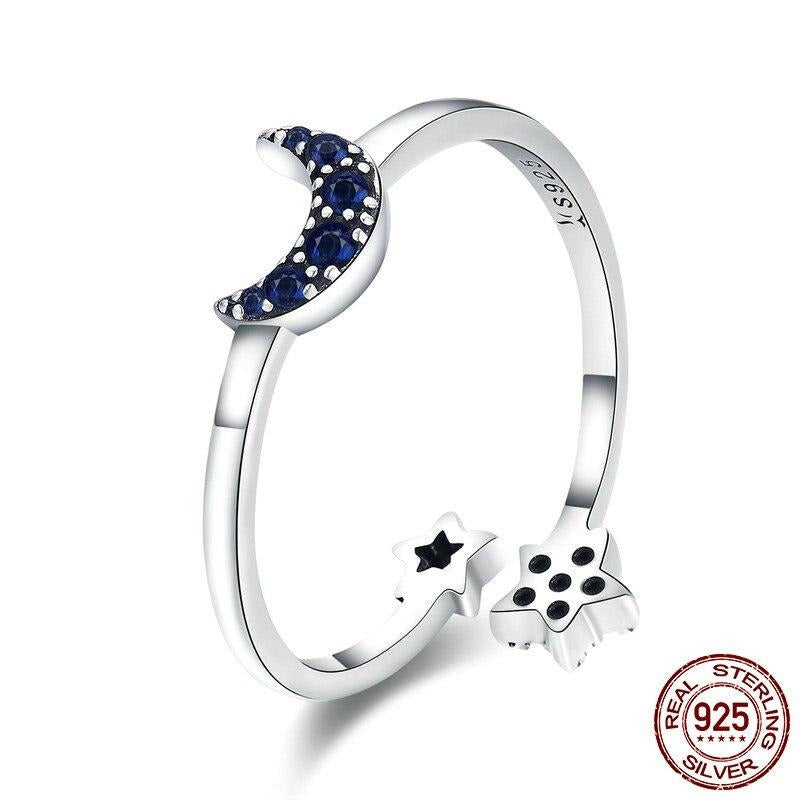 925 Sterling Silver Dazzling Moon & Star Open Finger Rings for Women