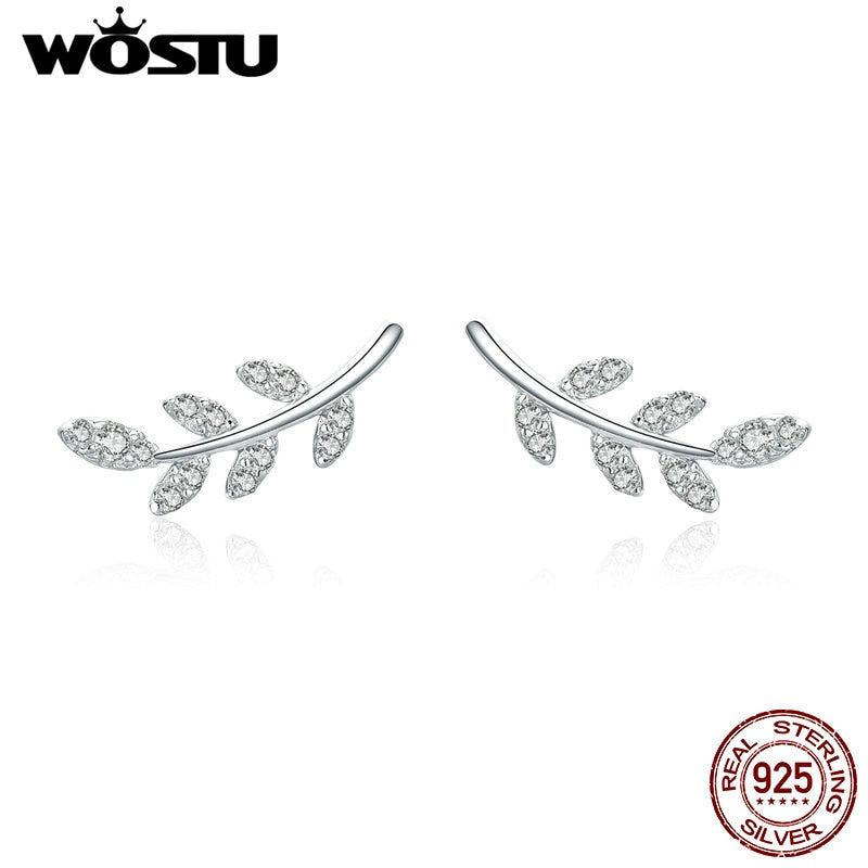 925 Sterling Silver Leaf Earrings Zircon Small Stud Earrings For Women