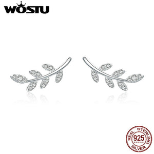 925 Sterling Silver Leaf Earrings Zircon Small Stud Earrings For Women