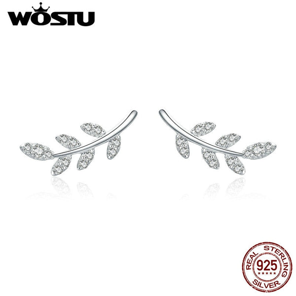 925 Sterling Silver Leaf Earrings Zircon Small Stud Earrings For Women