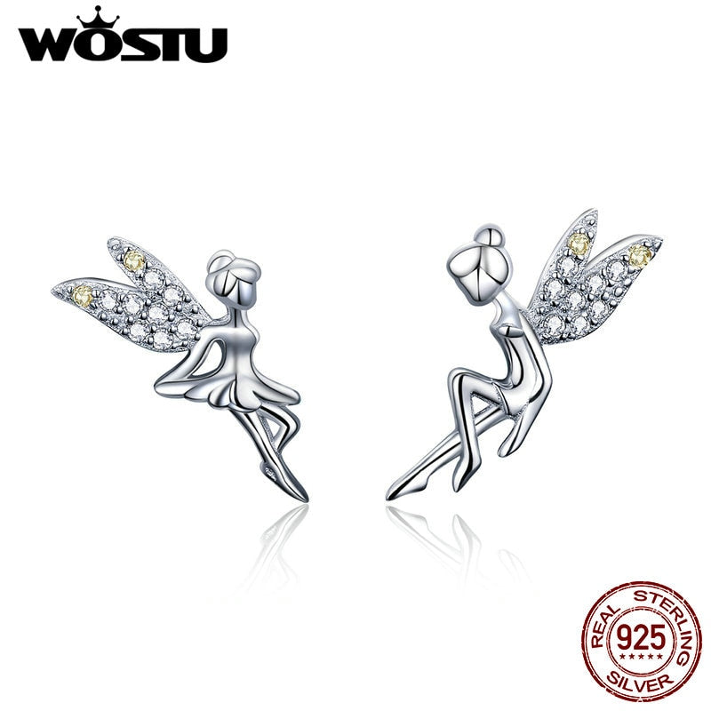 Fashion 925 Sterling Silver Spring Fairy Elf CZ Stud Earrings For Women