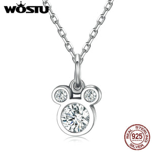 Hot Selling 925 Sterling Silver Cute Dazzling Mouse Cartoon Pendant Necklaces for Women