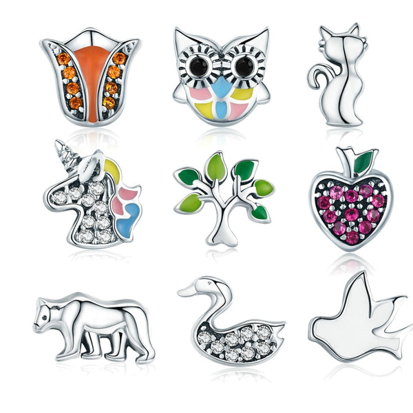 New Style 925 Sterling Silver Licorne, Owl, Cat, Tree Of Life Petites Charm Fit Original Floating Necklace DIY Jewelry