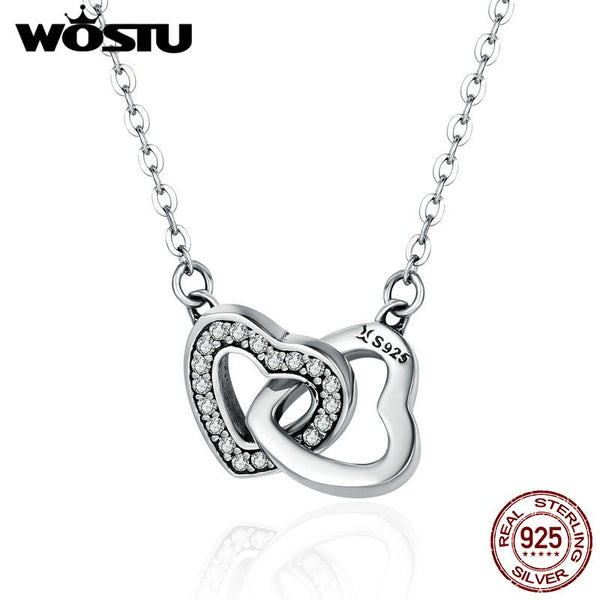 925 Sterling Silver Connected Heart Couple Heart Pendant Necklace for Girlfriend