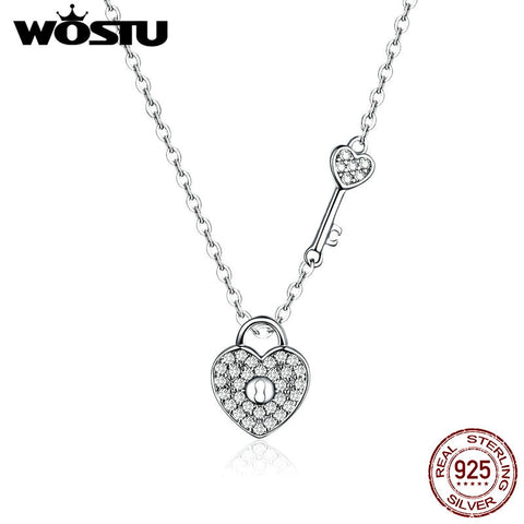 925 Sterling Silver Lock & Heart Dangle Pendant Heart Highlights Necklaces Dazzling CZ Chain For Women