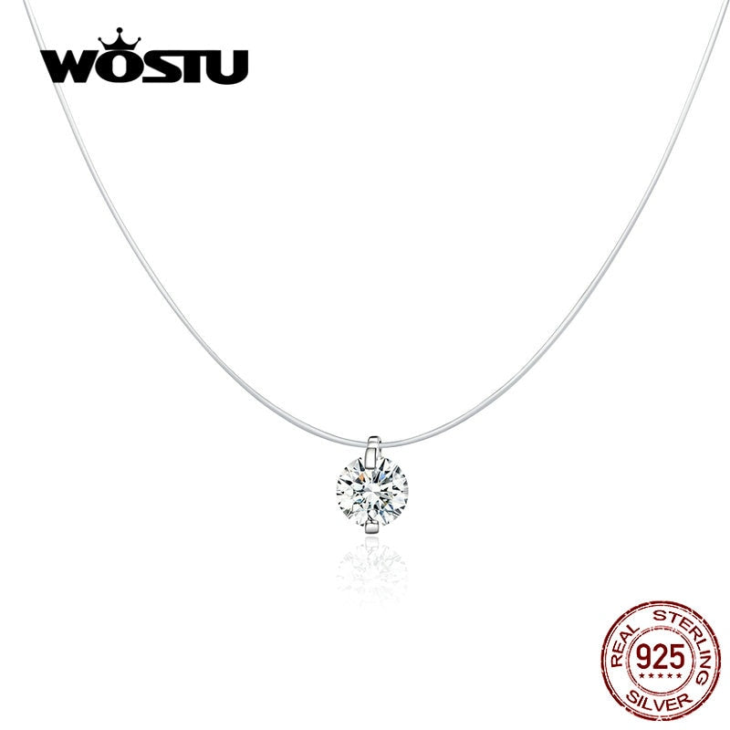 Crystal Necklaces 925 Sterling Silver Pendant Long Chain Link For Women