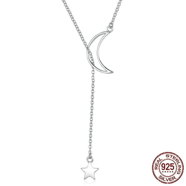 925 Sterling Silver & Rose Gold Moon & Star Pendant Necklaces For Women