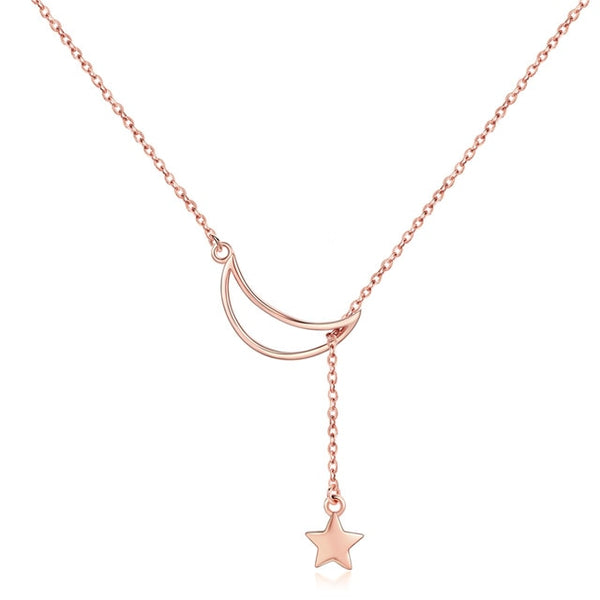 925 Sterling Silver & Rose Gold Moon & Star Pendant Necklaces For Women