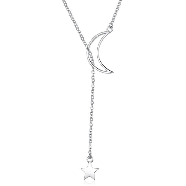 925 Sterling Silver & Rose Gold Moon & Star Pendant Necklaces For Women