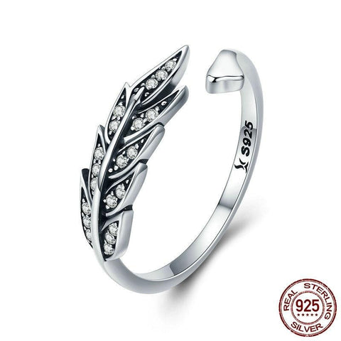 NEW 925 Sterling Silver Vintage Style Leaves , Clear CZ Adjustable Rings for Women