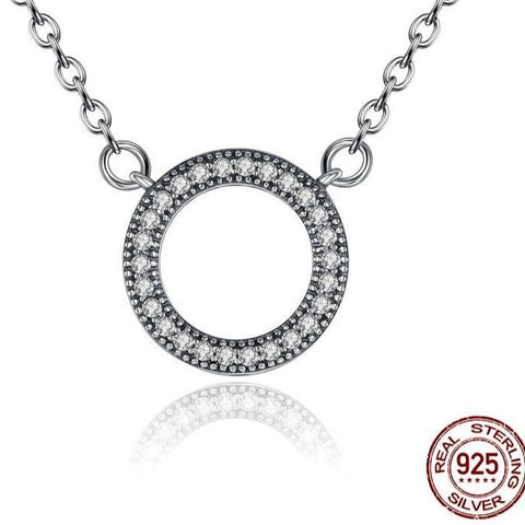 Real 925 Sterling Silver Lucky Circle Romantic Pendant Necklaces For Women