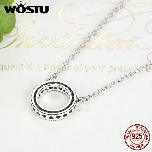 Real 925 Sterling Silver Lucky Circle Romantic Pendant Necklaces For Women